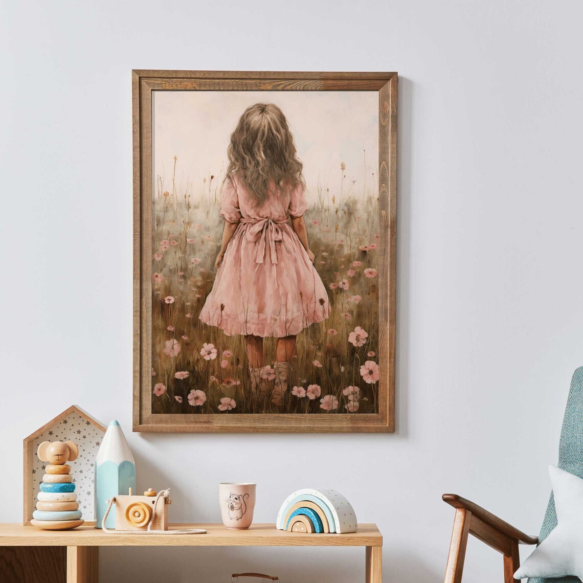 Wildflower Field Art Print, Rustic Vintage Nursery Decor - Image 2