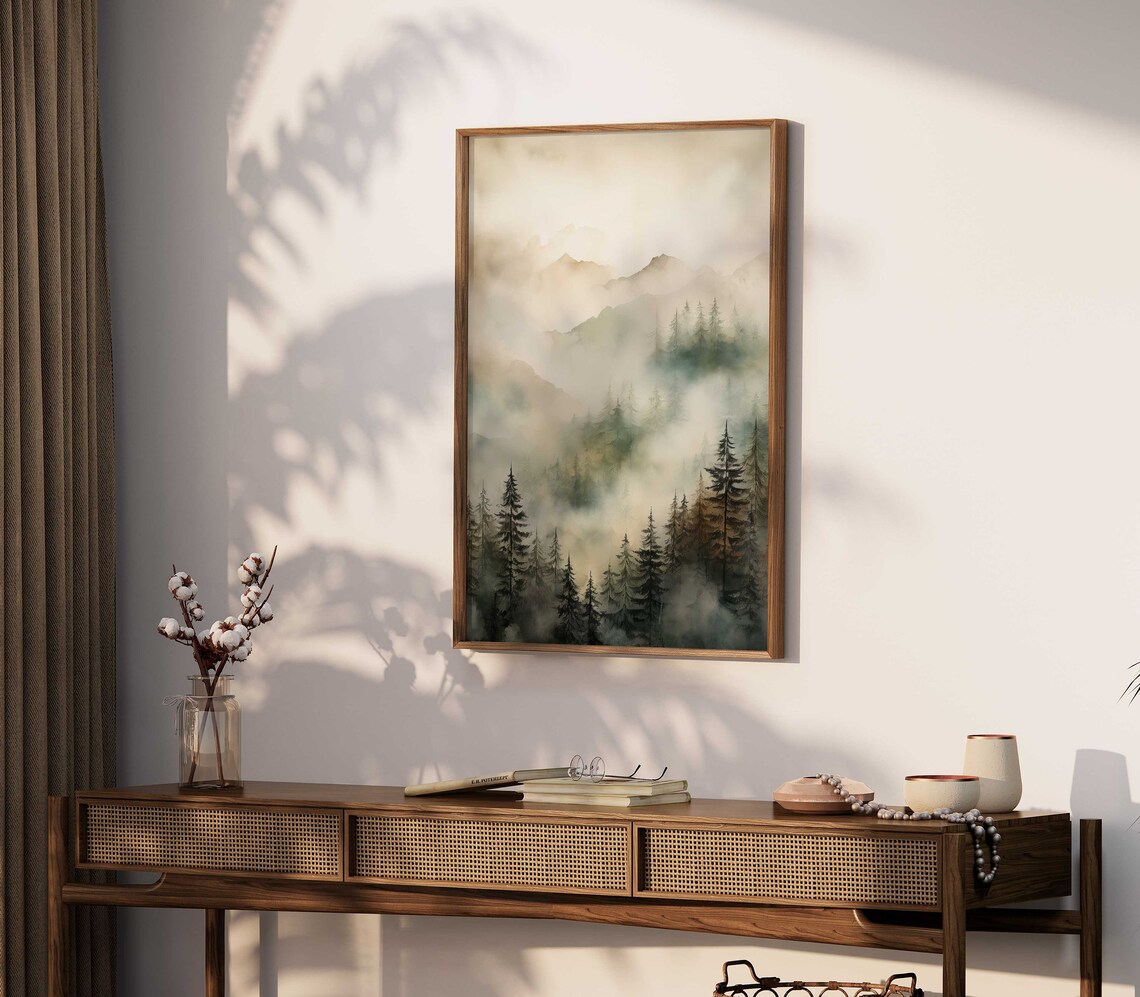 Misty Forest Watercolor Landscape Art Print - Image 2