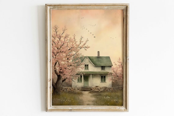 Countryside Wall Art Rural Wall Art Country House Print Cherry Tree Painting Rustic Country Home Decor Country Style Art