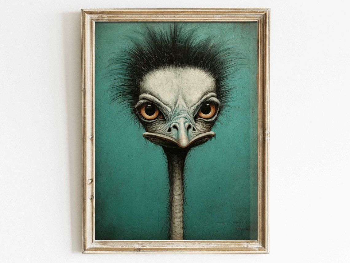Vintage Ostrich Portrait Funny Bird Art Print