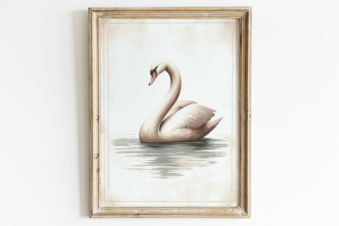 Elegant White Swan Gliding On Calm Water Minimalist Art Poster