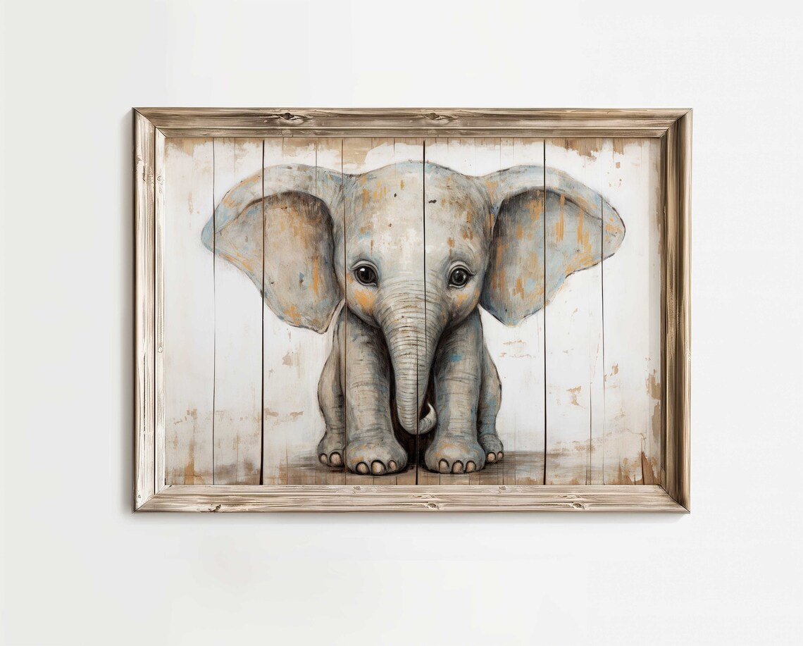 Cute Baby Elephant Nursery Poster in Rustic Watercolor Art Style