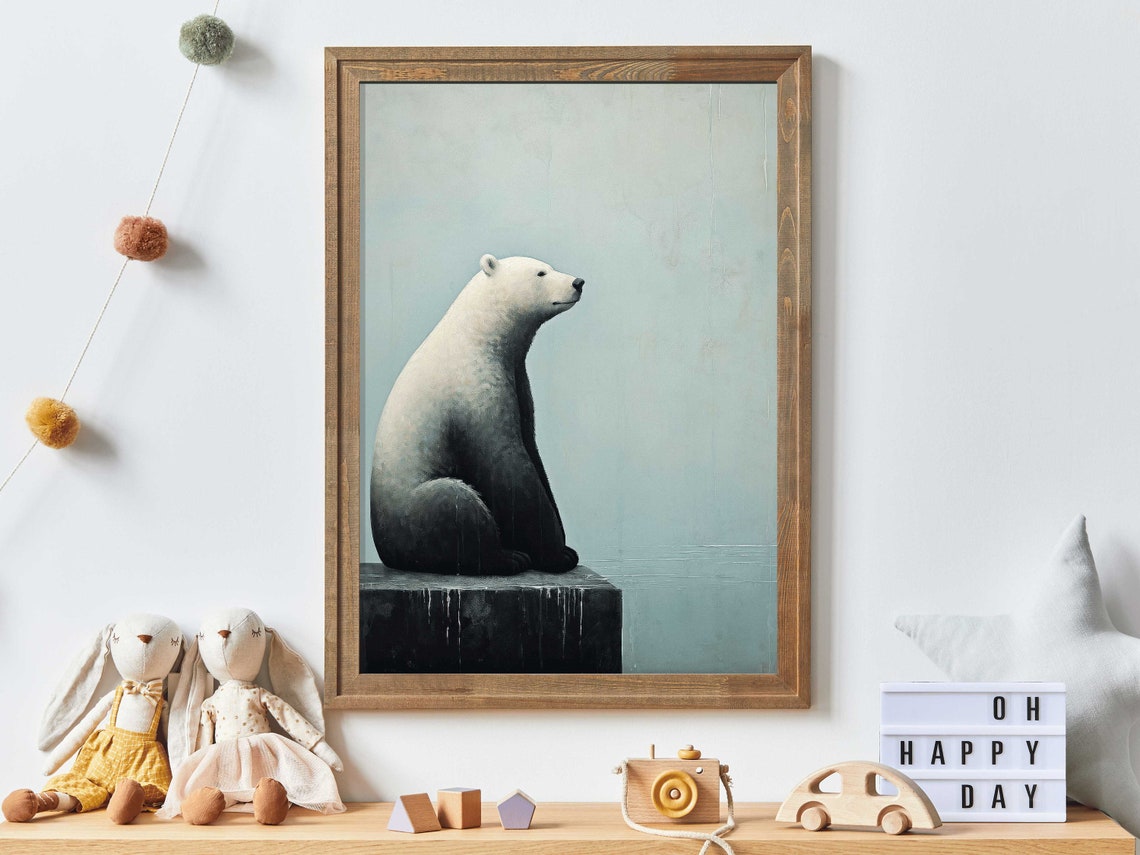 Polar Bear Sitting on Ice Ledge Minimalist Arctic Animal Poster