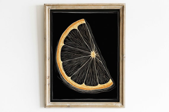 Chic Lemon Slice Chalkboard Wall Art Bold Citrus Kitchen Decor Vertical Chalkboard Illustration Wall Art