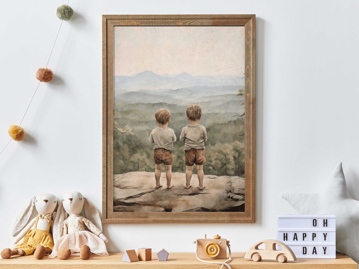 Brothers Boy Adventure Nursery Nature Art Print