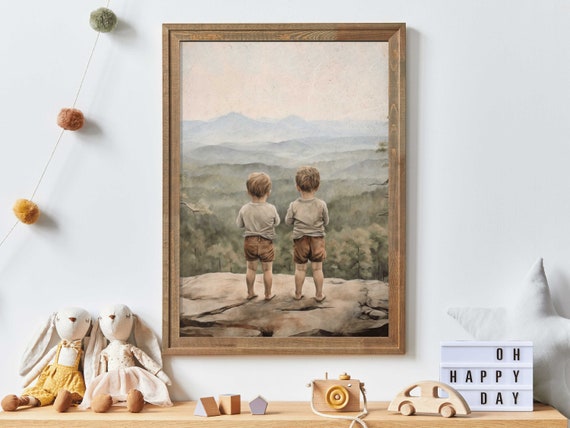 Brothers Boy Adventure Nursery Nature Art Print