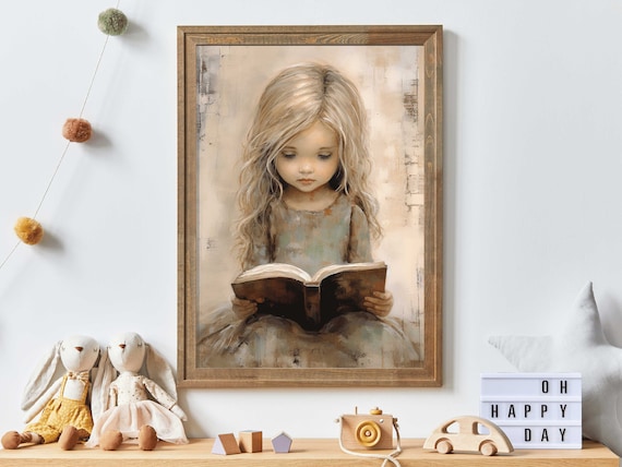 Little Girl Reading A Book In Soft Painterly Vintage Style Art Print