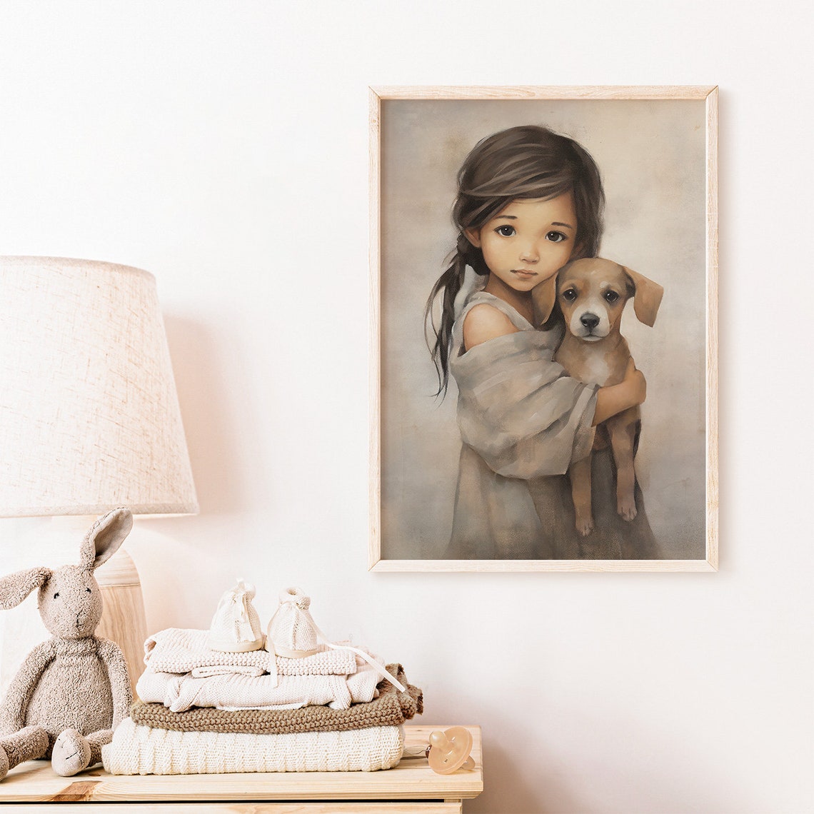 Dog And Girl Vintage Nursery Art Print - Image 2