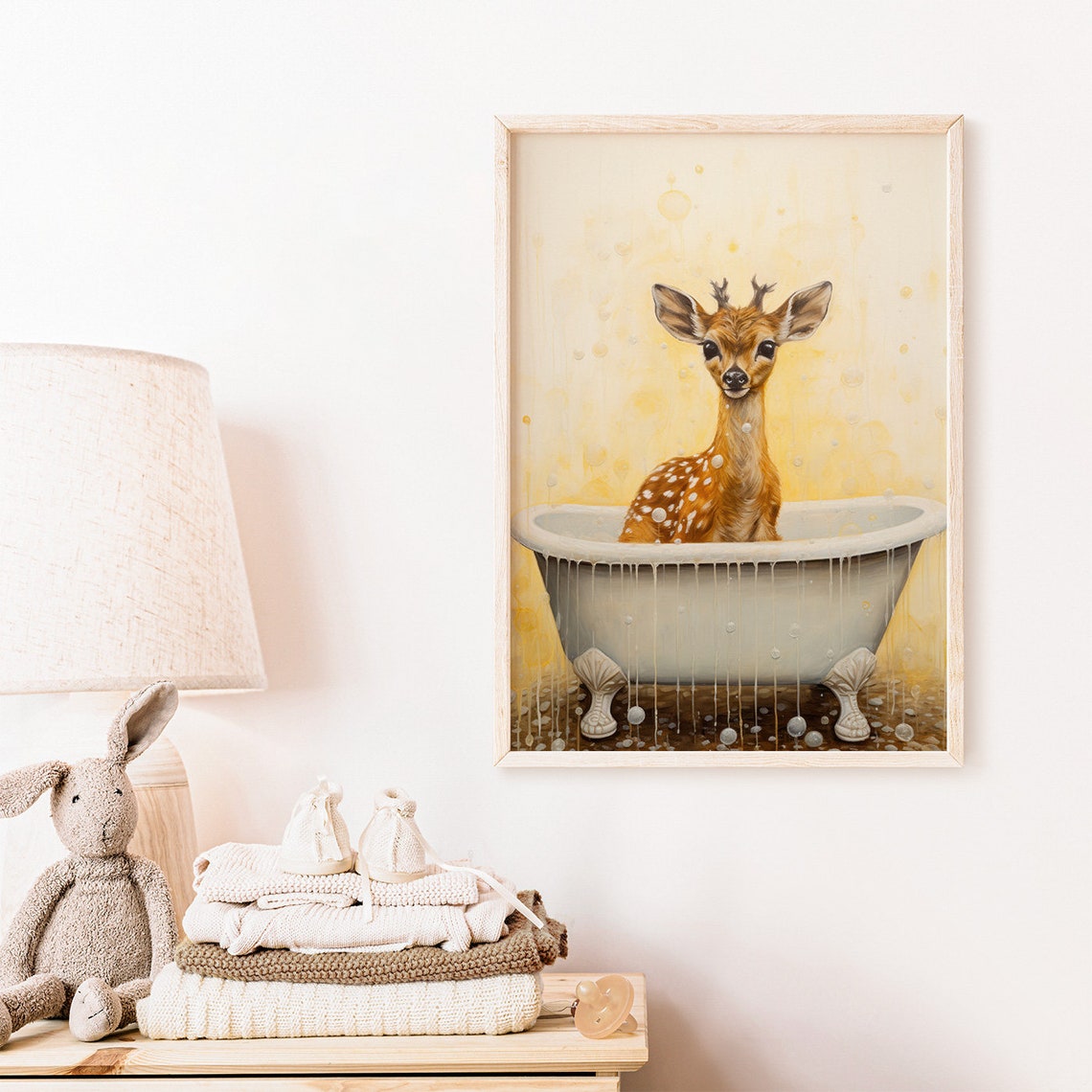Adorable Baby Deer Bathing in Bubble Bathtub Whimsical Art Print - Image 2