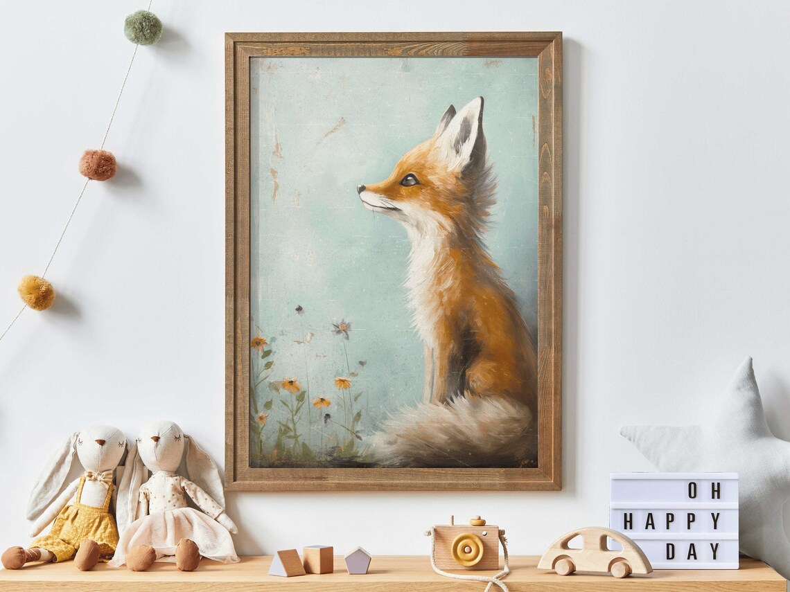 Fox Nursery Decor, Vintage Kids Room Art Print