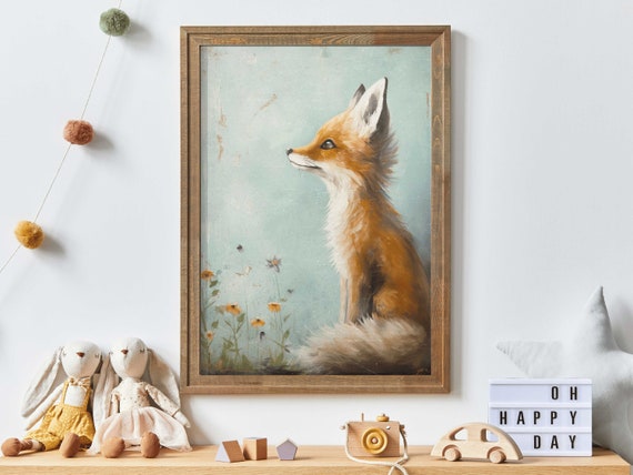 Fox Nursery Decor, Vintage Kids Room Art Print