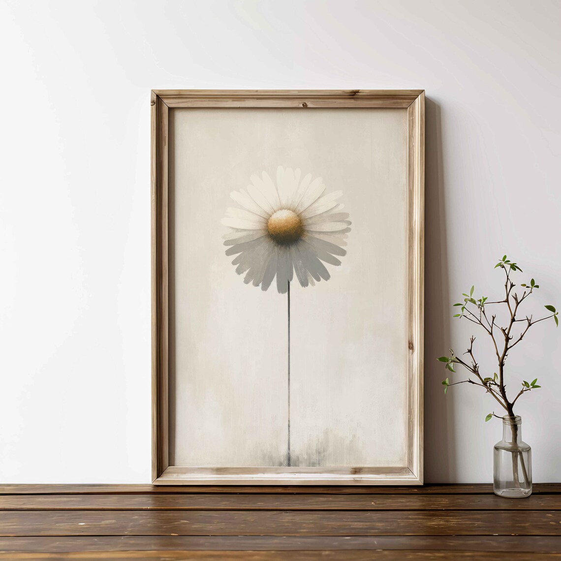 Single White Daisy Minimalist Neutral Cream Farmhouse Floral Poster - Image 2