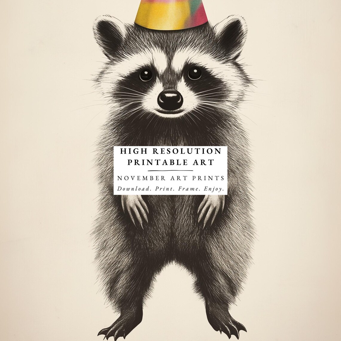 Funny Raccoon Wearing Colorful Party Hat Cute Birthday Poster - Image 5