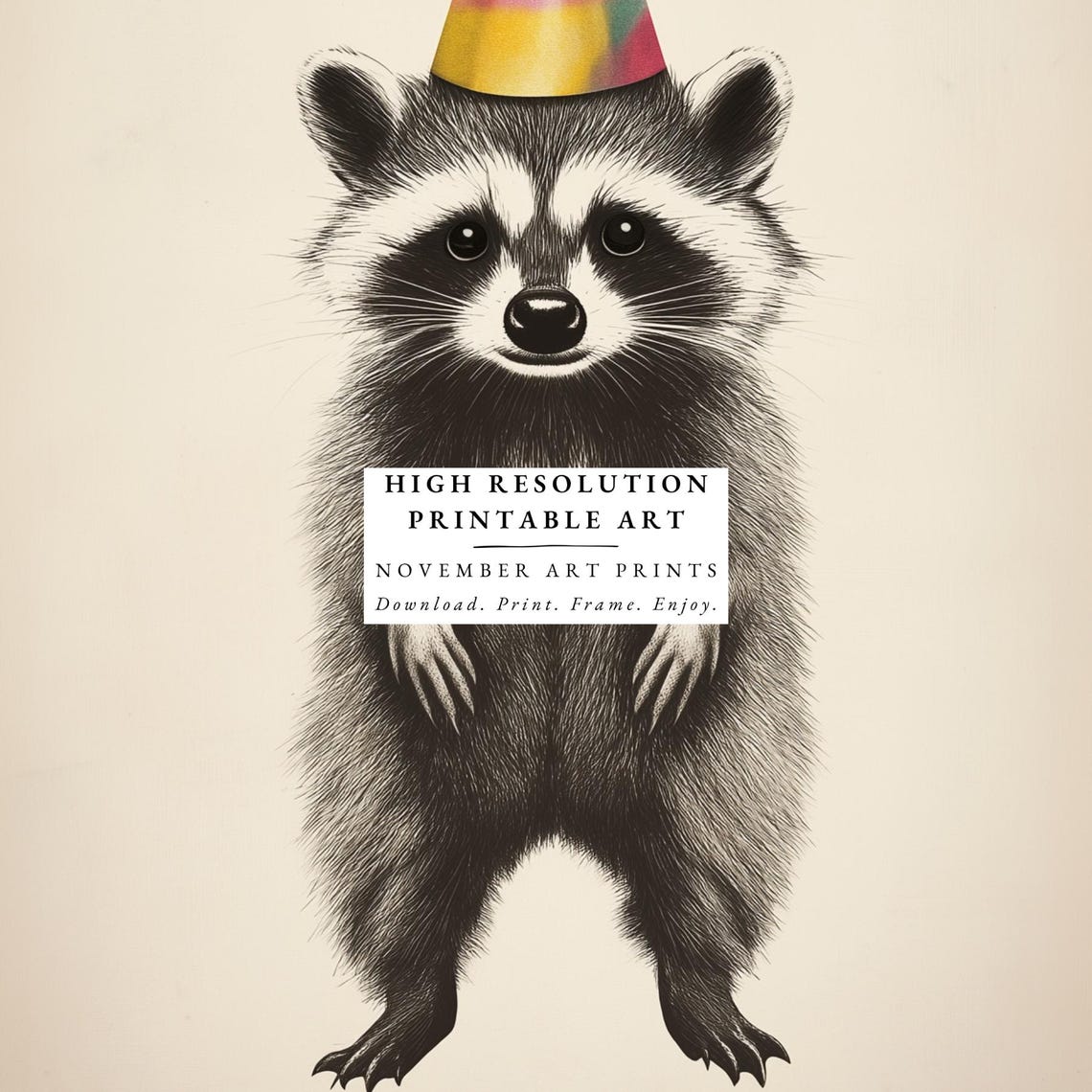 Party Raccoon Print Funny Animal Wall Art Quirky Raccoon Poster Dorm Decor Birthday Print Party Hat Retro Raccoon New Years Eve - Image 5
