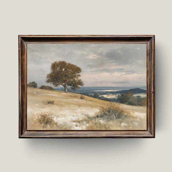 Golden Hill Landscape Print Rustic Countryside Tree Art