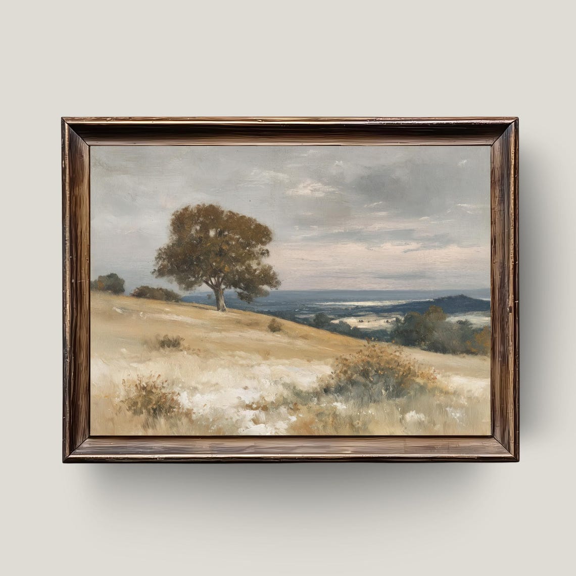Golden Hill Lone Tree Rustic Countryside Vintage Landscape Oil Print