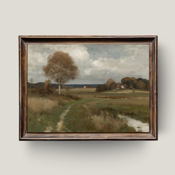 Autumn Tree Landscape Print Rustic Farmhouse Wall Art