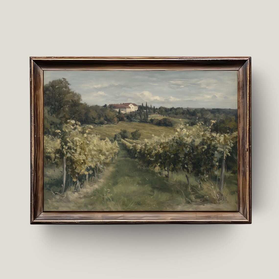 Wine Country Vineyard Path Farmhouse Vintage Oil Painting Landscape Print