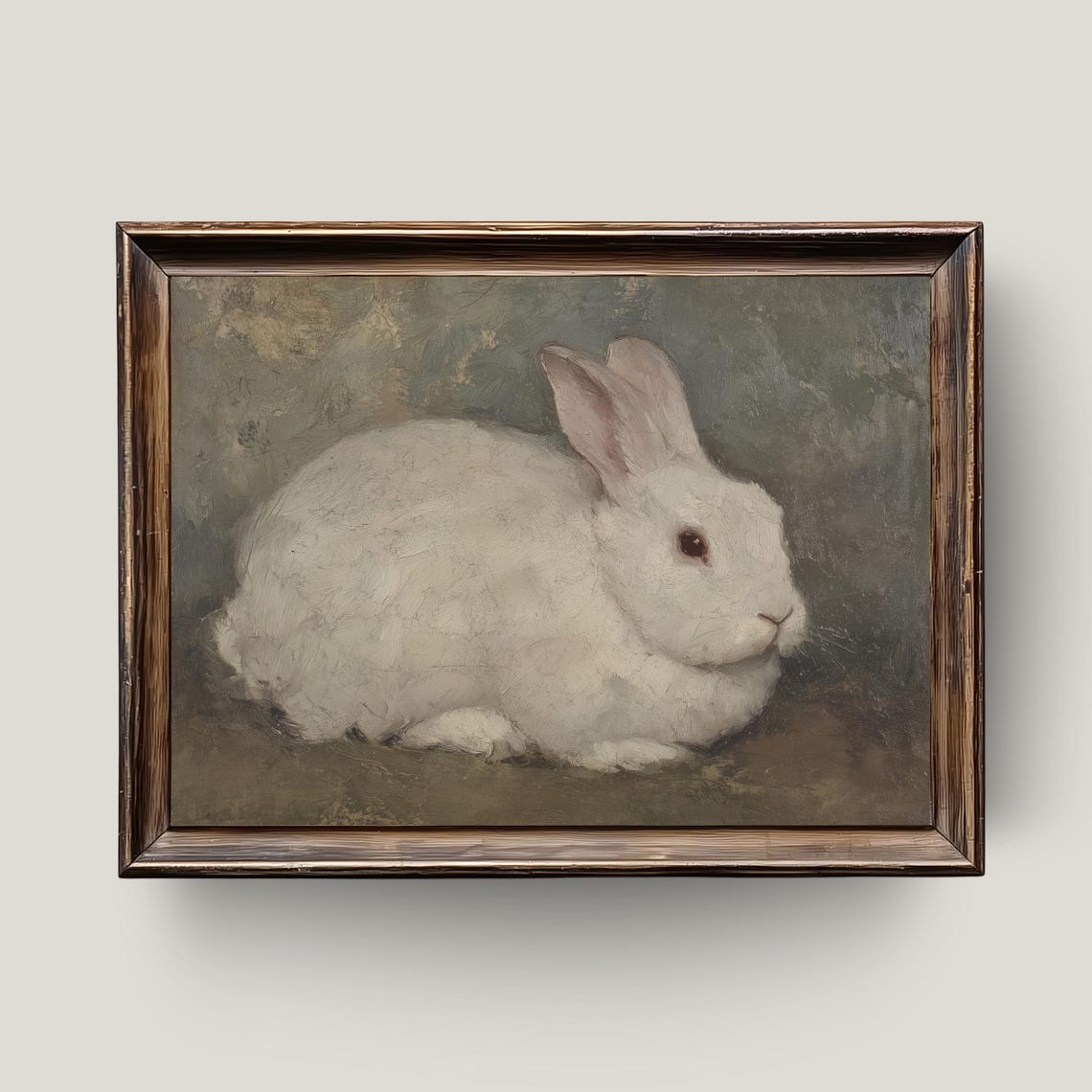 Vintage White Rabbit Portrait Farmhouse Style Bunny Print