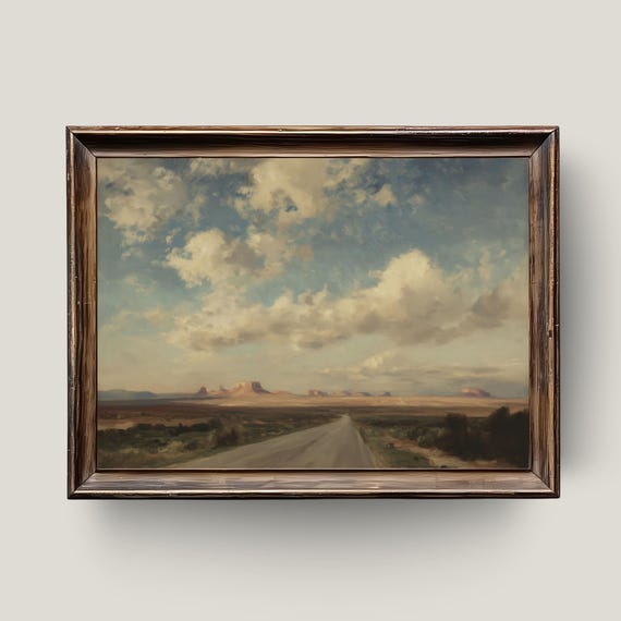 Desert Road Landscape Print Western Southwest Wall Art With Clouds And Sky