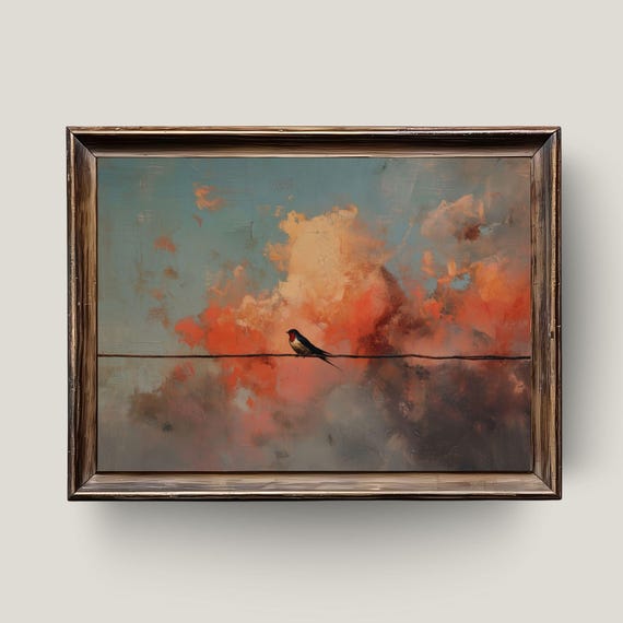 Bird On Wire Sunset Print Minimalist Nature Wall Art