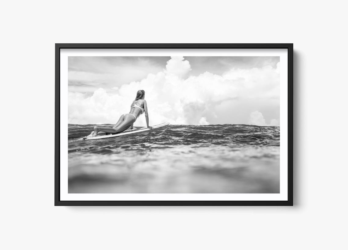 Black And White Ocean Fun Photography, Beach Girl Surfer