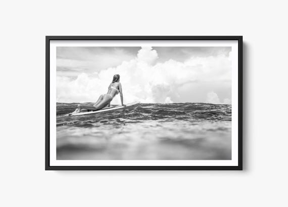 Black And White Ocean Fun Photography, Beach Girl Surfer
