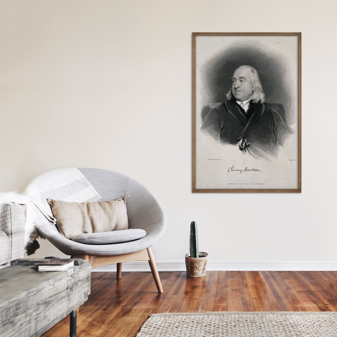 Jeremy Bentham Line Engraving By C Fox 1838 Painting Photo Poster Print Art Gift Drawing Etching Engraving Philosophy Philosopher - Image 2