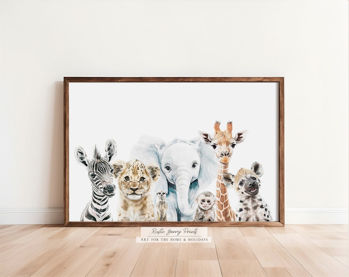 Safari Animals Nursery Art Print Wall Art Safari Animals Watercolor Baby Animals Nursery Art Jungle Baby Room Decor