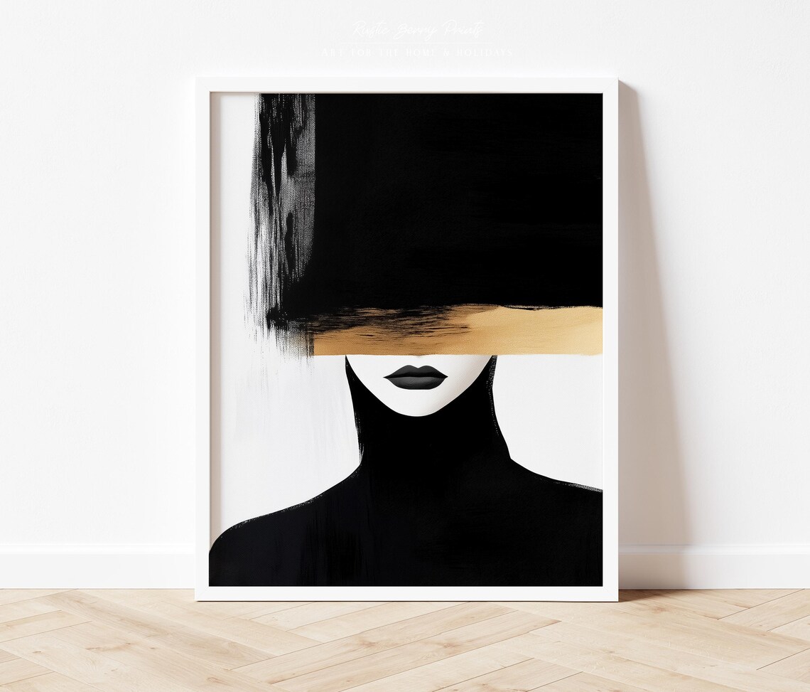Abstract Woman Silhouette Black Gold Modern Figure Art Poster