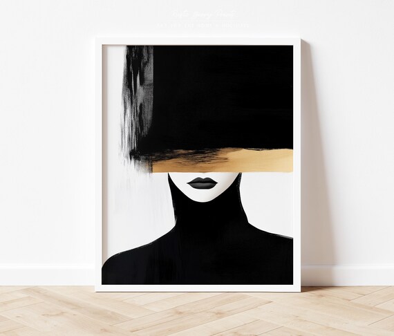 Abstract Woman Silhouette Black Gold Modern Figure Art Poster