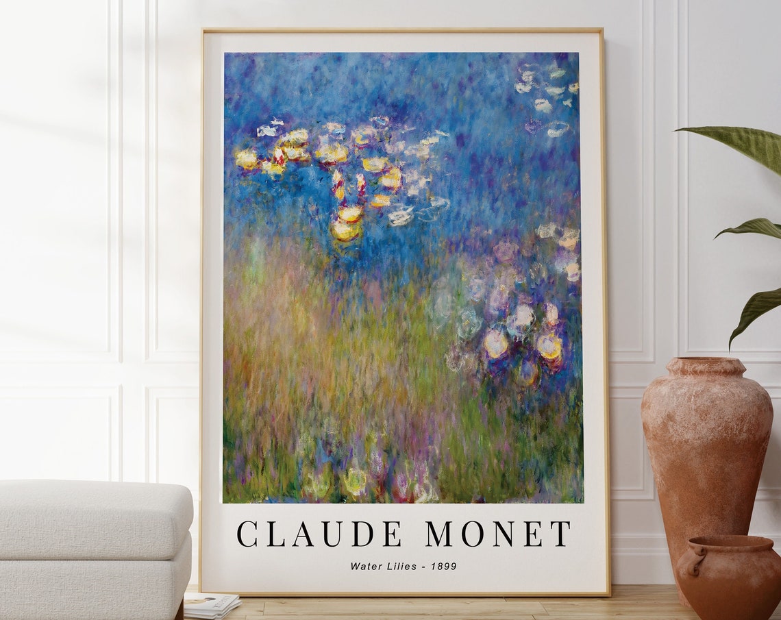 Claude Monet Water Lilies Print Abstract Modern Impressionism Decor Floral Blue Poster Gallery Artwork Housewarming Gift Nature Inspire