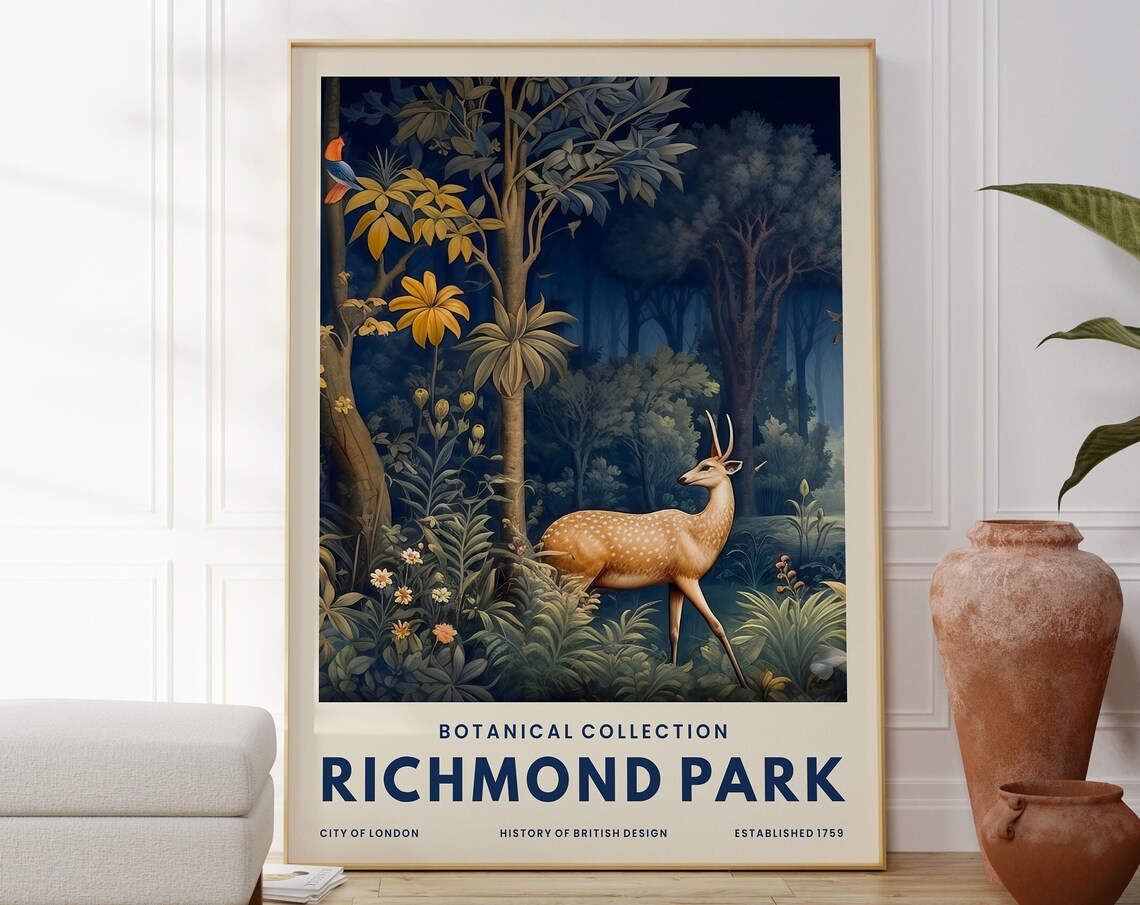 Richmond Park Botanical Collection Forest Deer Vintage Nature Art Poster