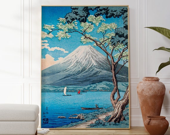 Hiroaki Takahashi Mount Fuji From Lake Yamanaka Print Japanese Landscape Poster Elegant Scenic View Housewarming Gift Beautiful Artwork