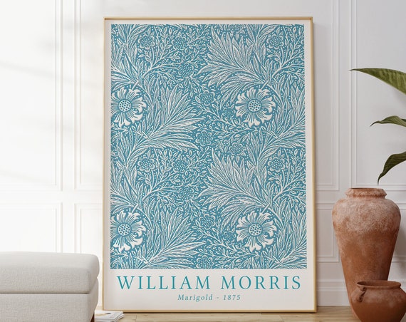 William Morris Marigold Blue Botanical Art Print