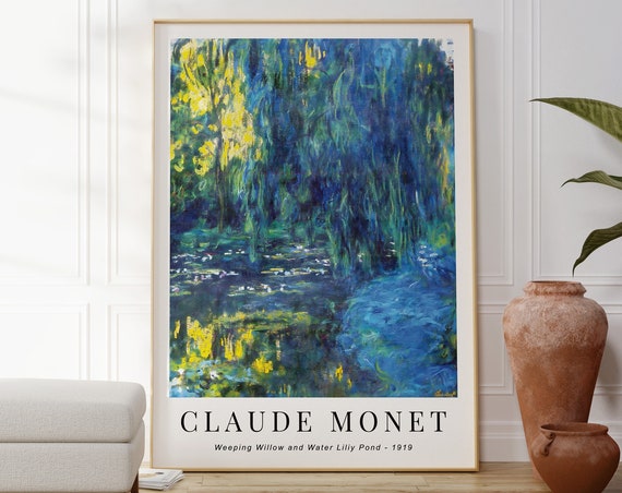 Monet Weeping Willow And Water Lilly Pond Abstract Poster Modern Nature Impressionism Print Gallery Wall Art Decor Art Lovers Gift