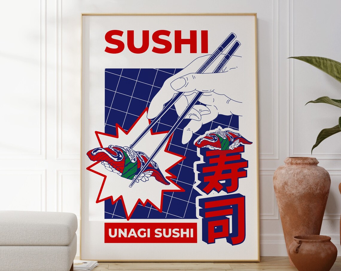 Unagi Sushi Eel Nigiri Retro Pop Art Japanese Food Illustration Poster