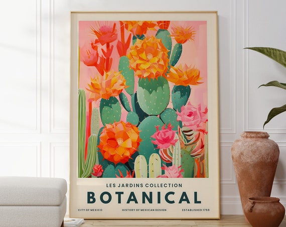 Modern Cactus Botanical Art Print, Mexican Decor