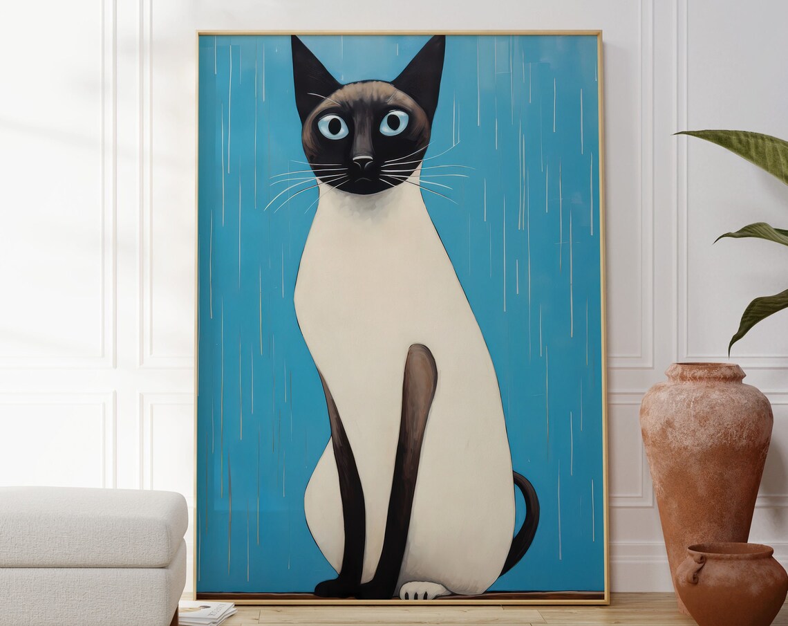 Siamese Cat Blue Portrait Painting Animal Lovers Wall Art Poster