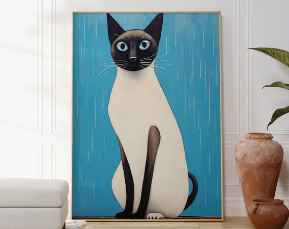 Siamese Cat Blue Portrait Painting Animal Lovers Wall Art Poster