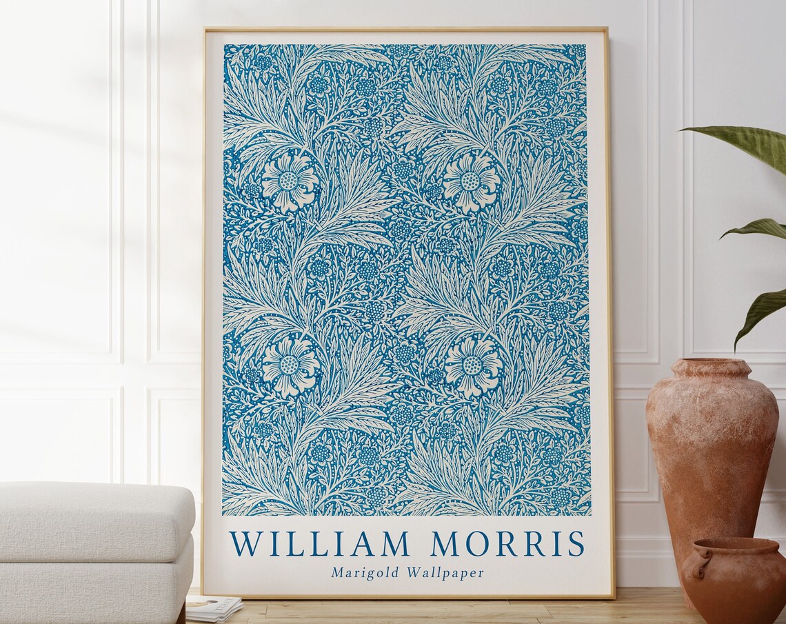 William Morris Marigold Blue Wallpaper Botanical Floral Pattern Poster - Image 5