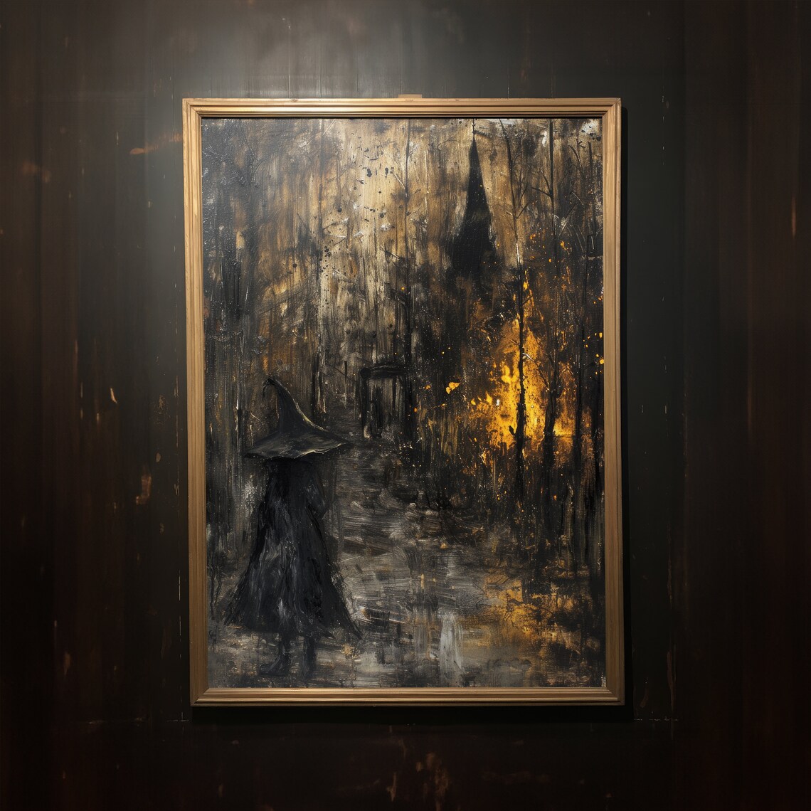Witch In Burning Forest Dark Ornate Gothic Oil Painting Poster - Image 2