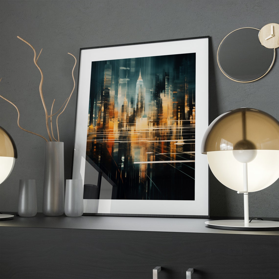 Abstract Night Cityscape Art Golden Lights New York Tower Poster - Image 3