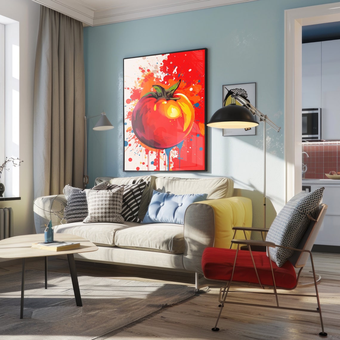 Red Tomato Pop Art Splash Paint White Red Kitchen Wall Poster - Image 2