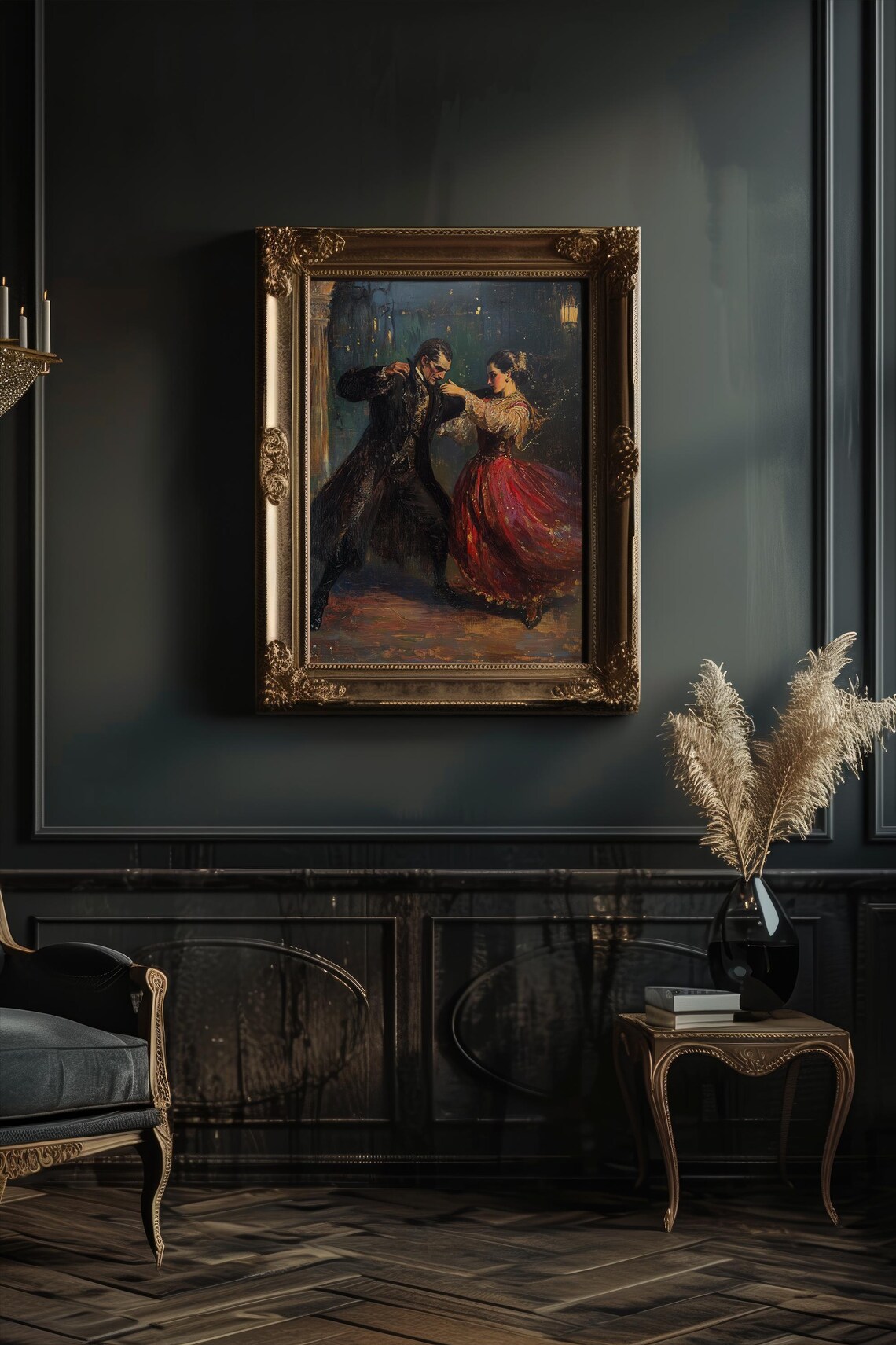 Midnight Dance Dark Academia Victorian Couple Oil Painting Poster - Image 2