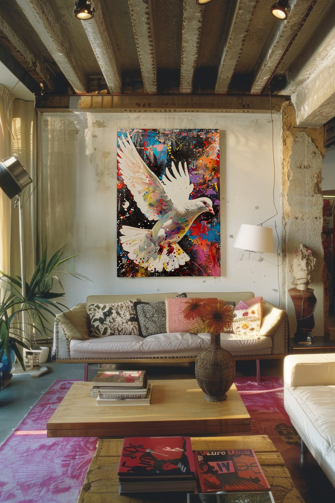 White Dove Flying Colorful Abstract Paint Splatter Symbol Print - Image 4