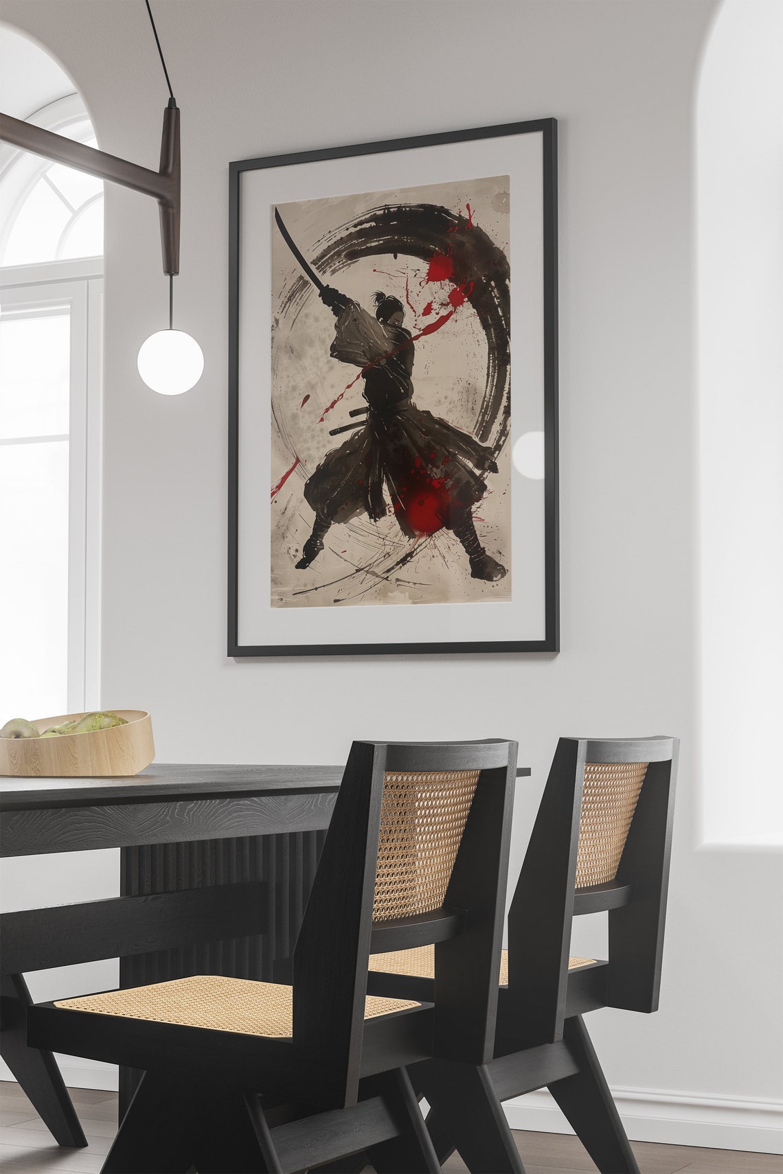 Samurai Warrior Sumi Ink Painting Print Japanese Sword Wall Decor - Image 3