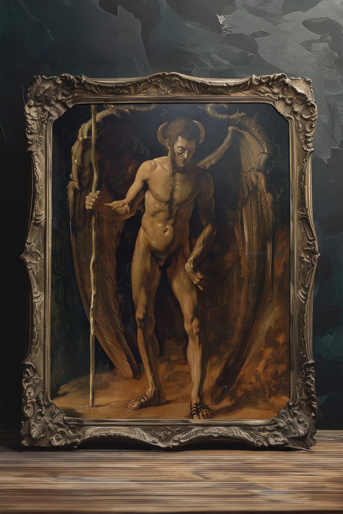 Lucifer Horned Winged Demon Vintage Baroque Style Art Poster - Image 2