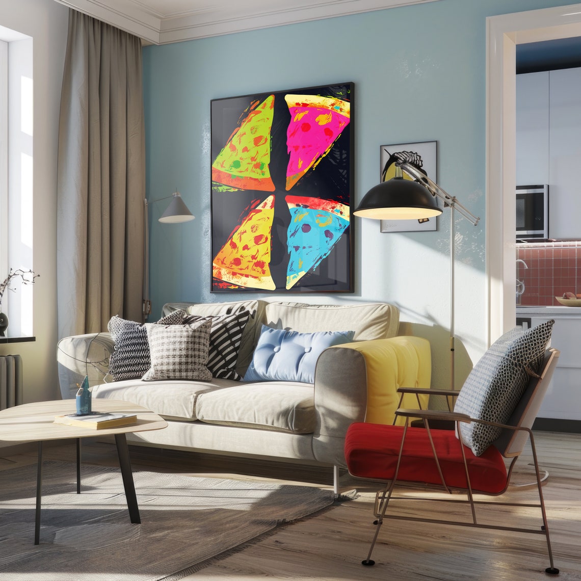 Pop Art Pizza Neon Slices Colorful Retro Kitchen Food Wall Art - Image 4