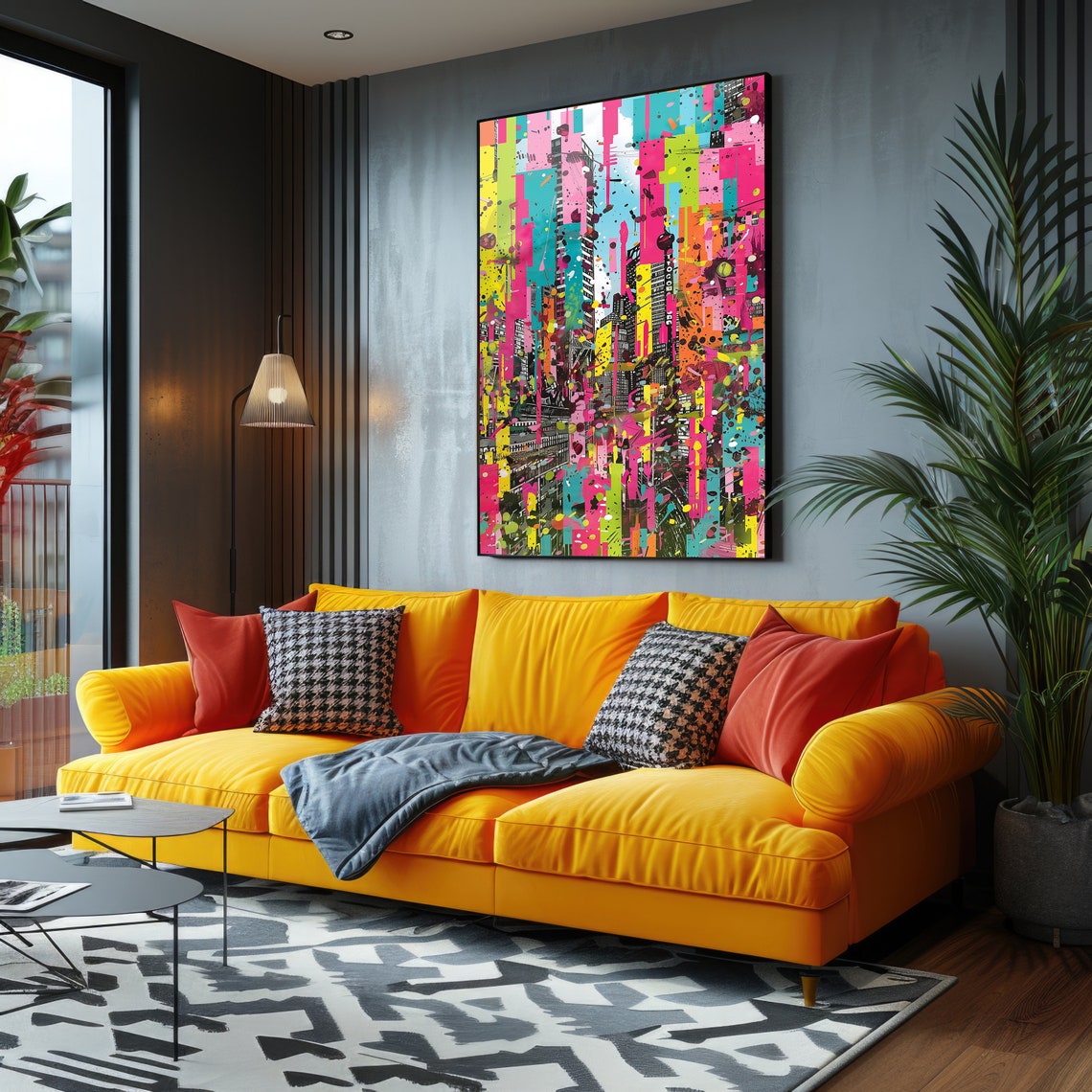 Colorful Pop Art Cityscape Neon Drip Paint Skyscraper Poster - Image 4